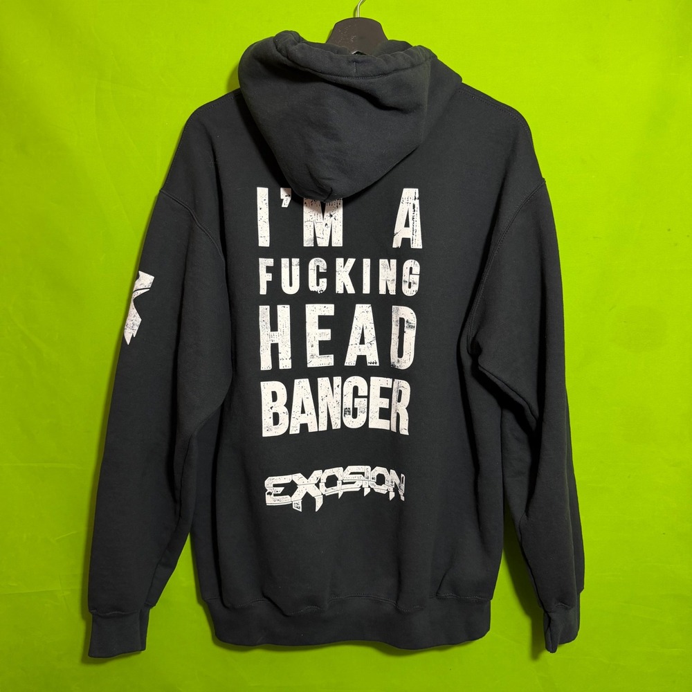 Excision Headbanger Zip Up Hoodie Black EDM Dubstep Tour Merch Mens Large